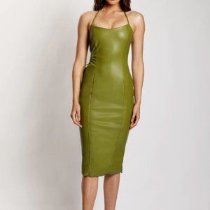 Meshki Siobhan Cut Out Faux Leather Midi Dress Green Size XS